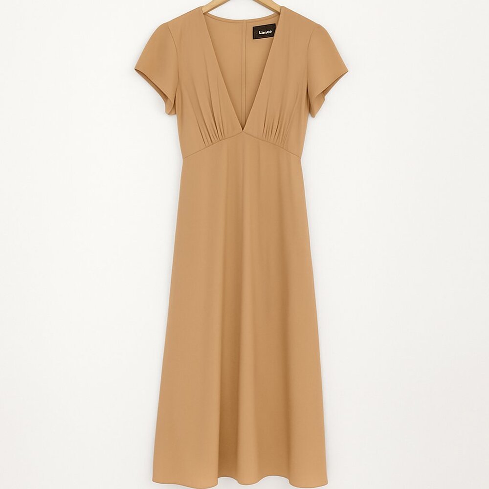 Reformation Light Pink/Nude  Deep V-Neck Midi Dress (Hemmed for Petite Fit)